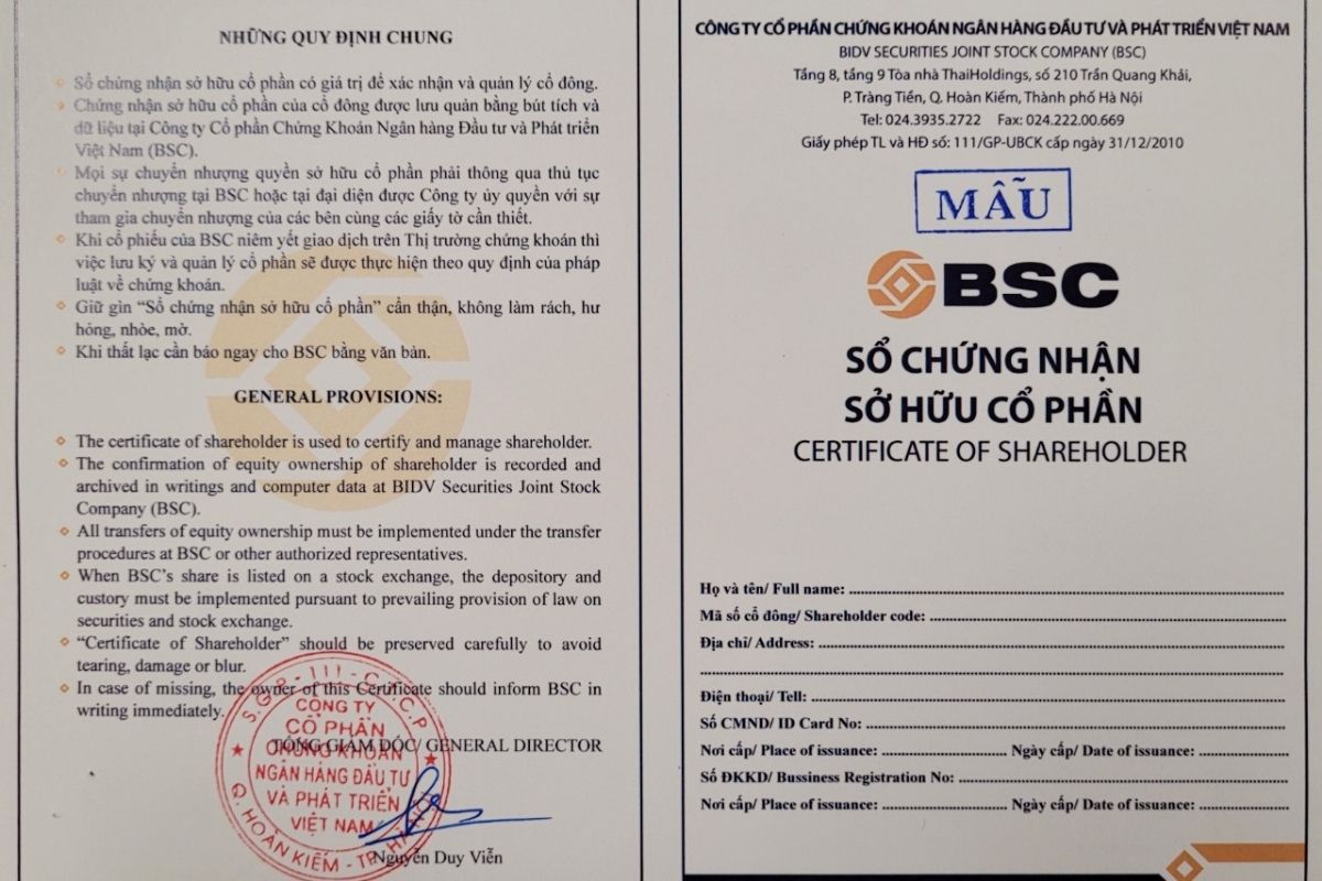 Mẫu giấy phép chứng nhận đầu tư