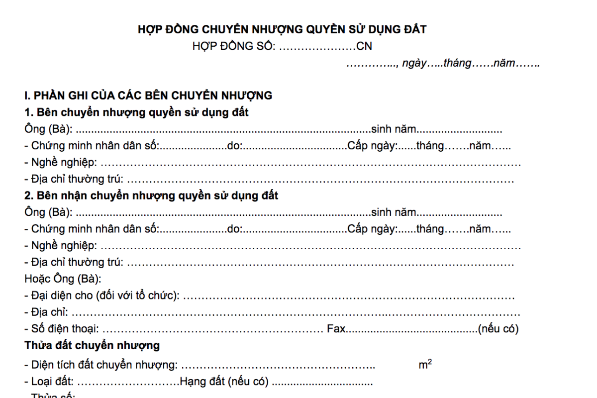 Mẫu hợp đồng chuyển nhượng quyền sử dụng đất