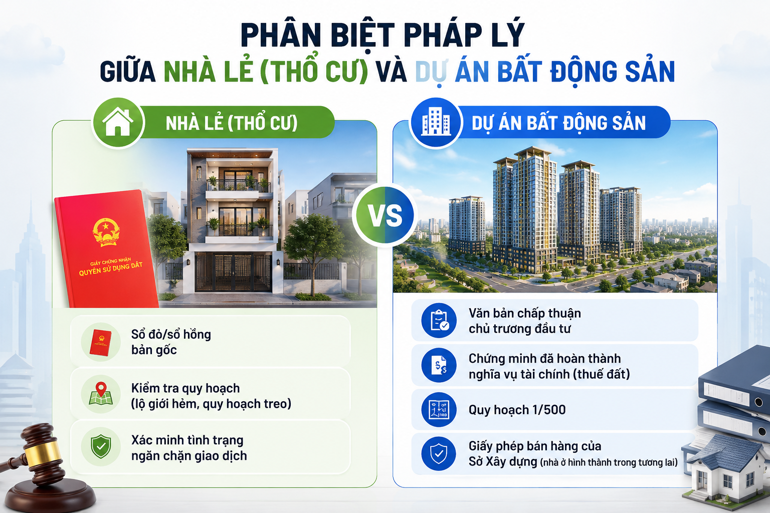 Phân biệt pháp lý giữa nhà lẻ (thổ cư) và dự án bất động sản