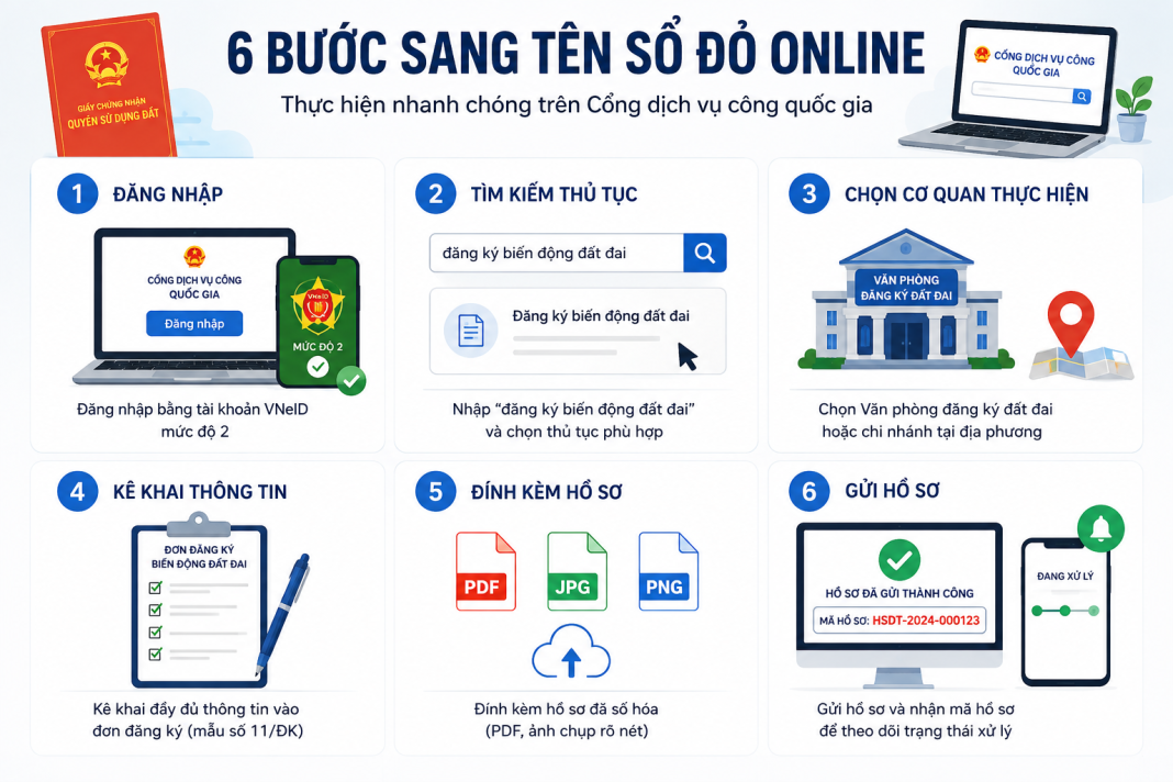 Hướng dẫn sang tên sổ đỏ online qua các bước thực tế